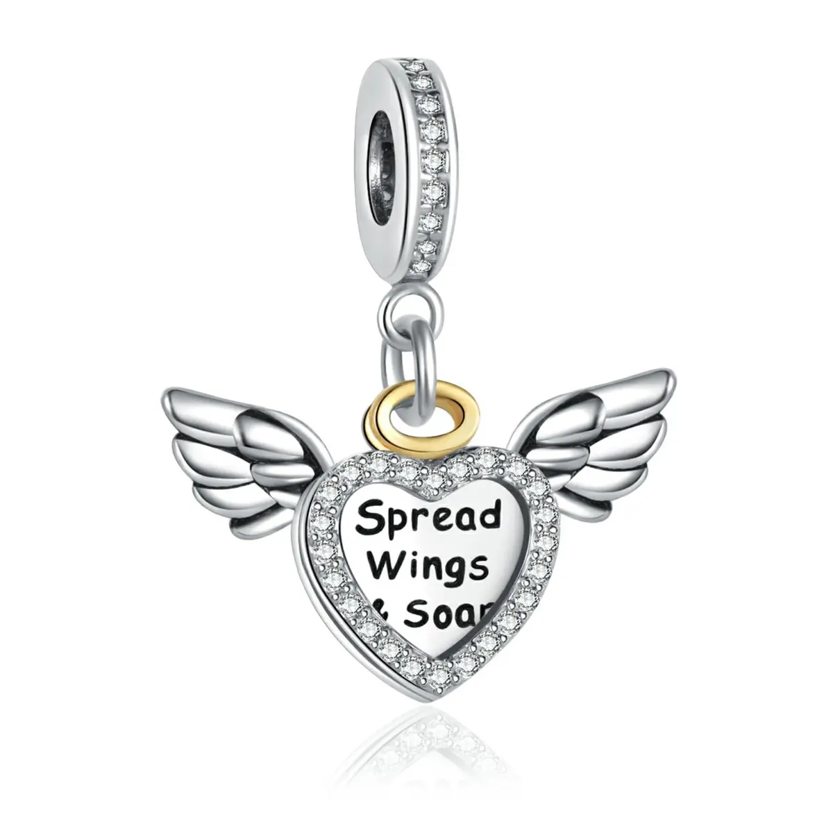 NARTGO Spread Wings and Soar Angel Heart Charm with Lobster Clasp, Silver Plated Copper, 4.5mm-5.0mm Hole Diameter | Compatible with Pandora Bracelets - main product image