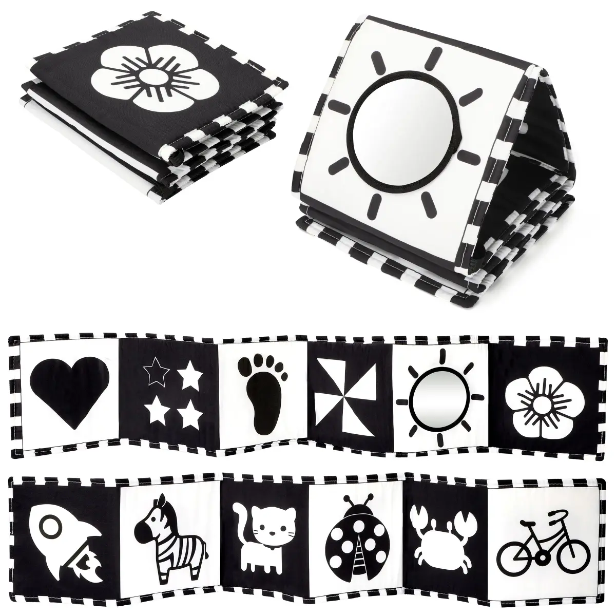 URMYWO High Contrast Baby Book with Mirror | Visual Stimulation Soft Sensory Toy for Newborns 0-12 Months - main product image