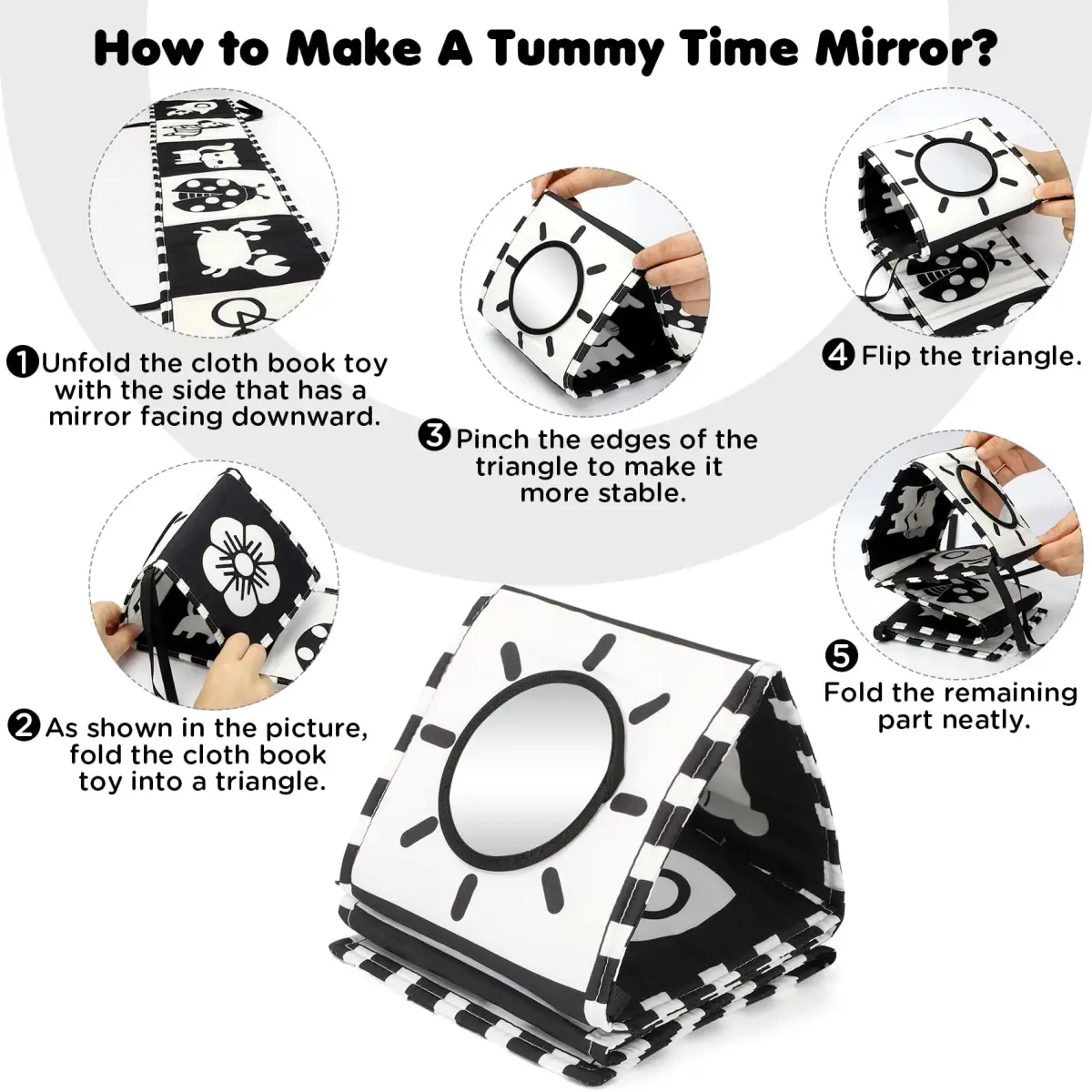 URMYWO High Contrast Baby Book with Mirror | Visual Stimulation Soft Sensory Toy for Newborns 0-12 Months - view 2