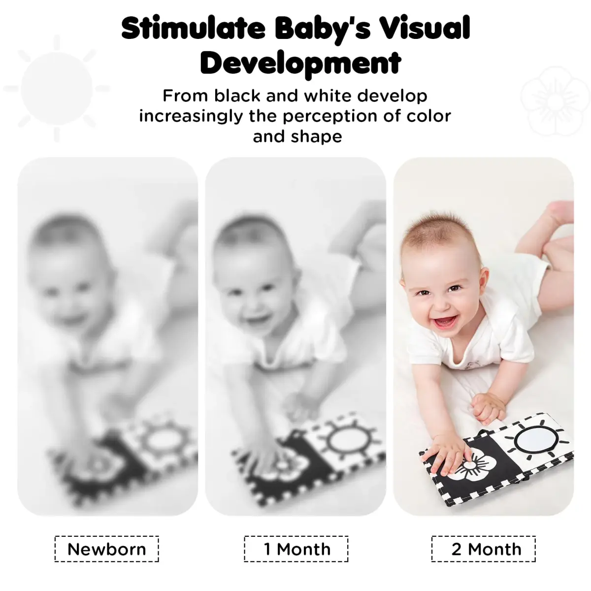 URMYWO High Contrast Baby Book with Mirror | Visual Stimulation Soft Sensory Toy for Newborns 0-12 Months - view 3