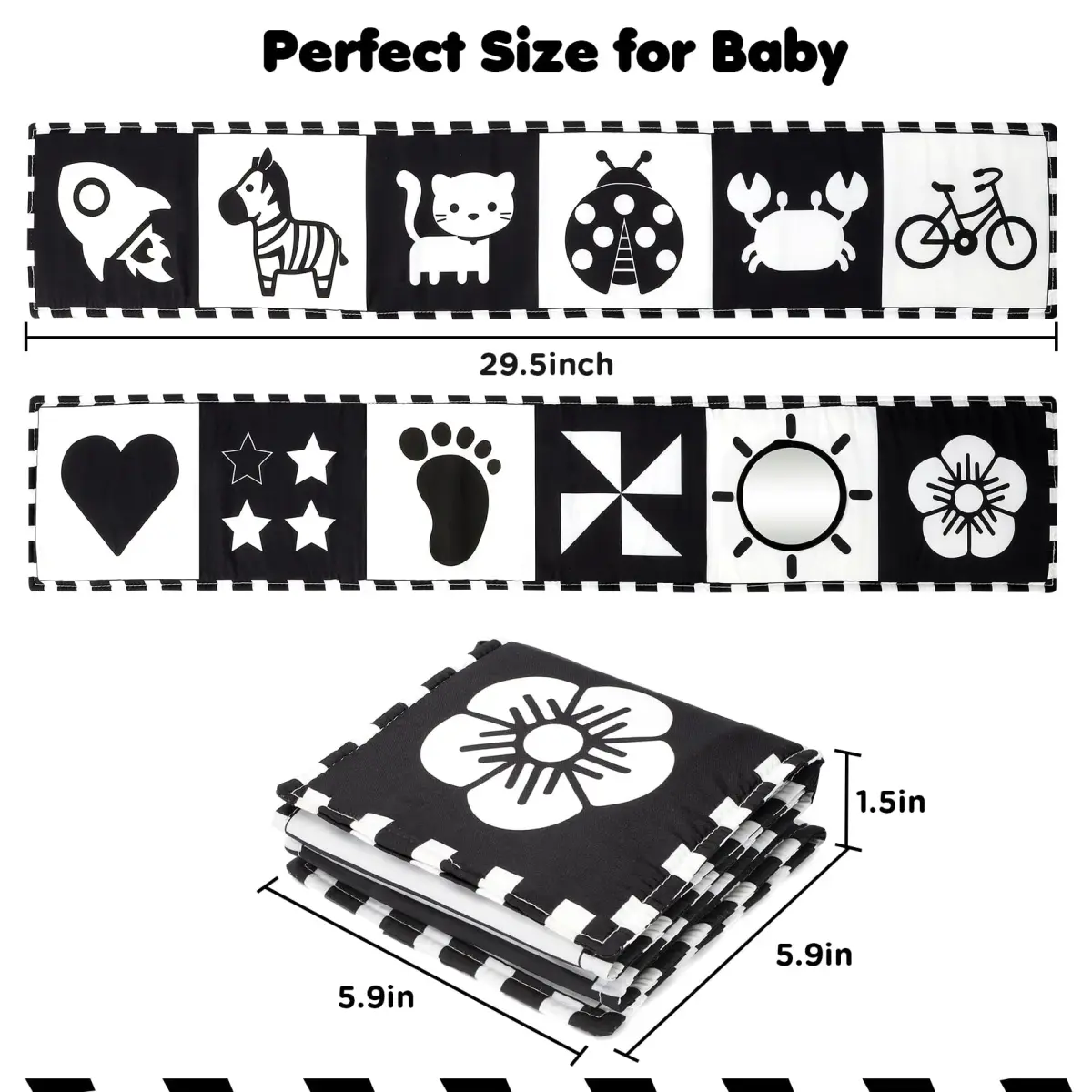URMYWO High Contrast Baby Book with Mirror | Visual Stimulation Soft Sensory Toy for Newborns 0-12 Months - view 4