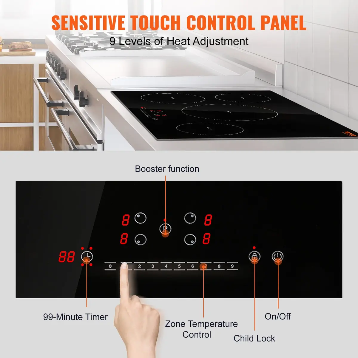 VEVOR Electric Cooktop 30'' 4 Burners | 7500W Induction Stove with Touch Control & Child Lock - view 4
