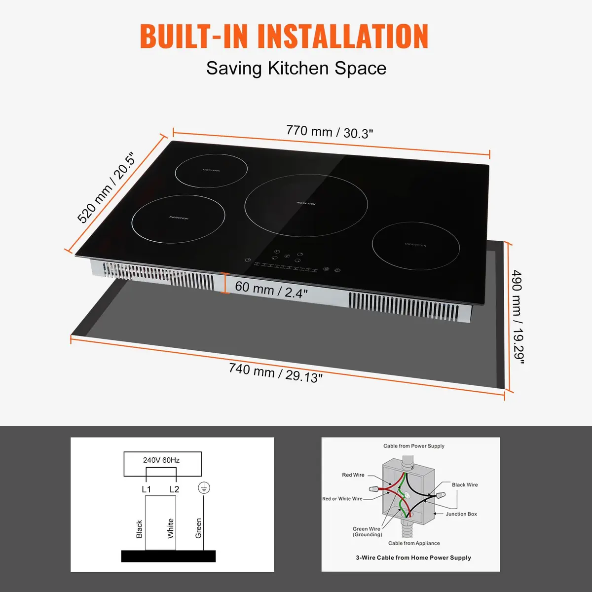VEVOR Electric Cooktop 30'' 4 Burners | 7500W Induction Stove with Touch Control & Child Lock - view 6