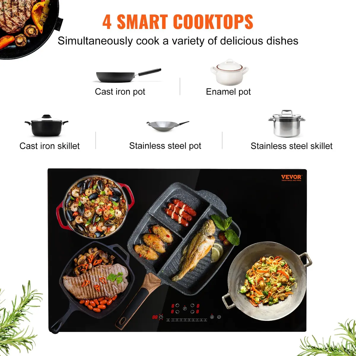 VEVOR Electric Cooktop 30'' 4 Burners | 7500W Induction Stove with Touch Control & Child Lock - view 2