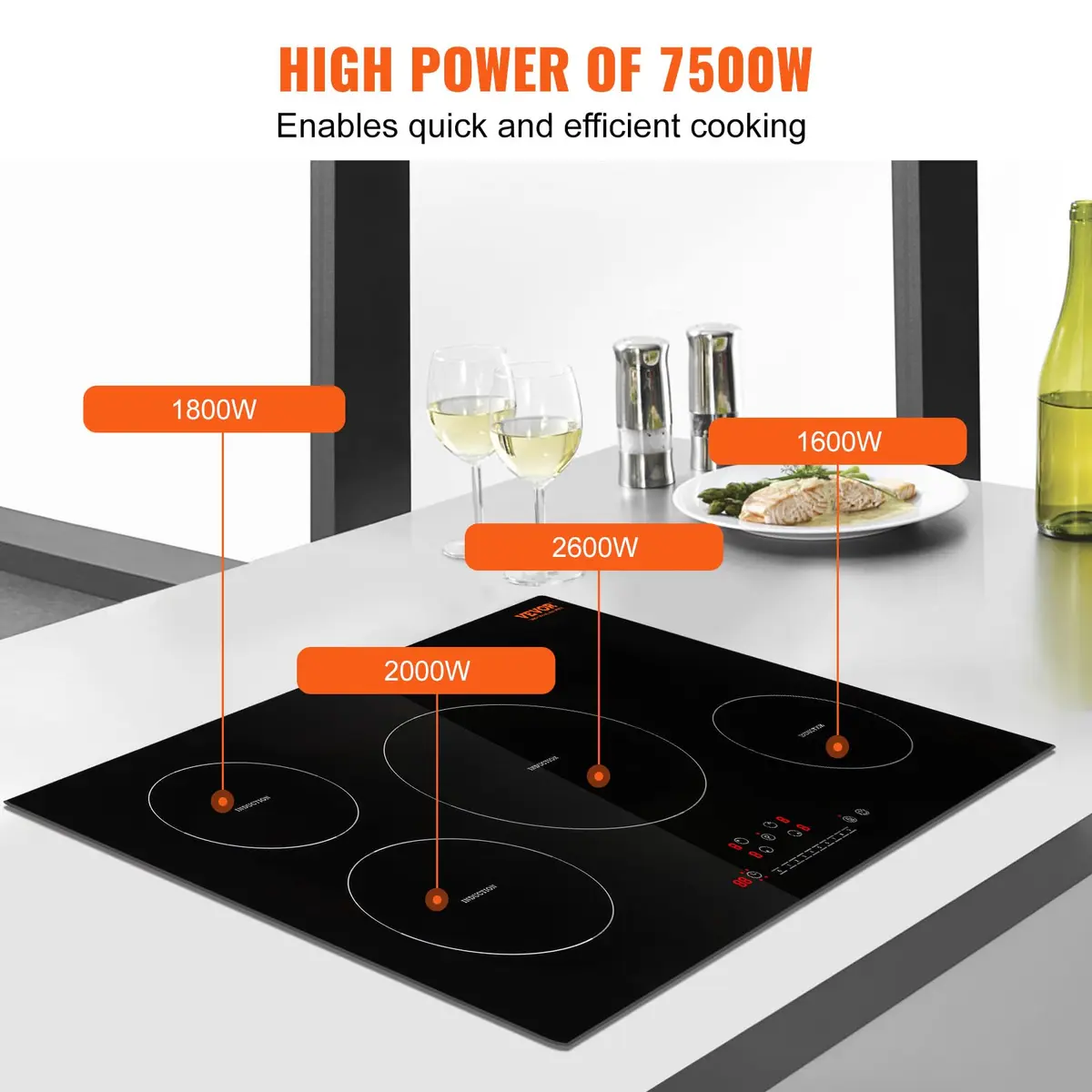 VEVOR Electric Cooktop 30'' 4 Burners | 7500W Induction Stove with Touch Control & Child Lock - view 3