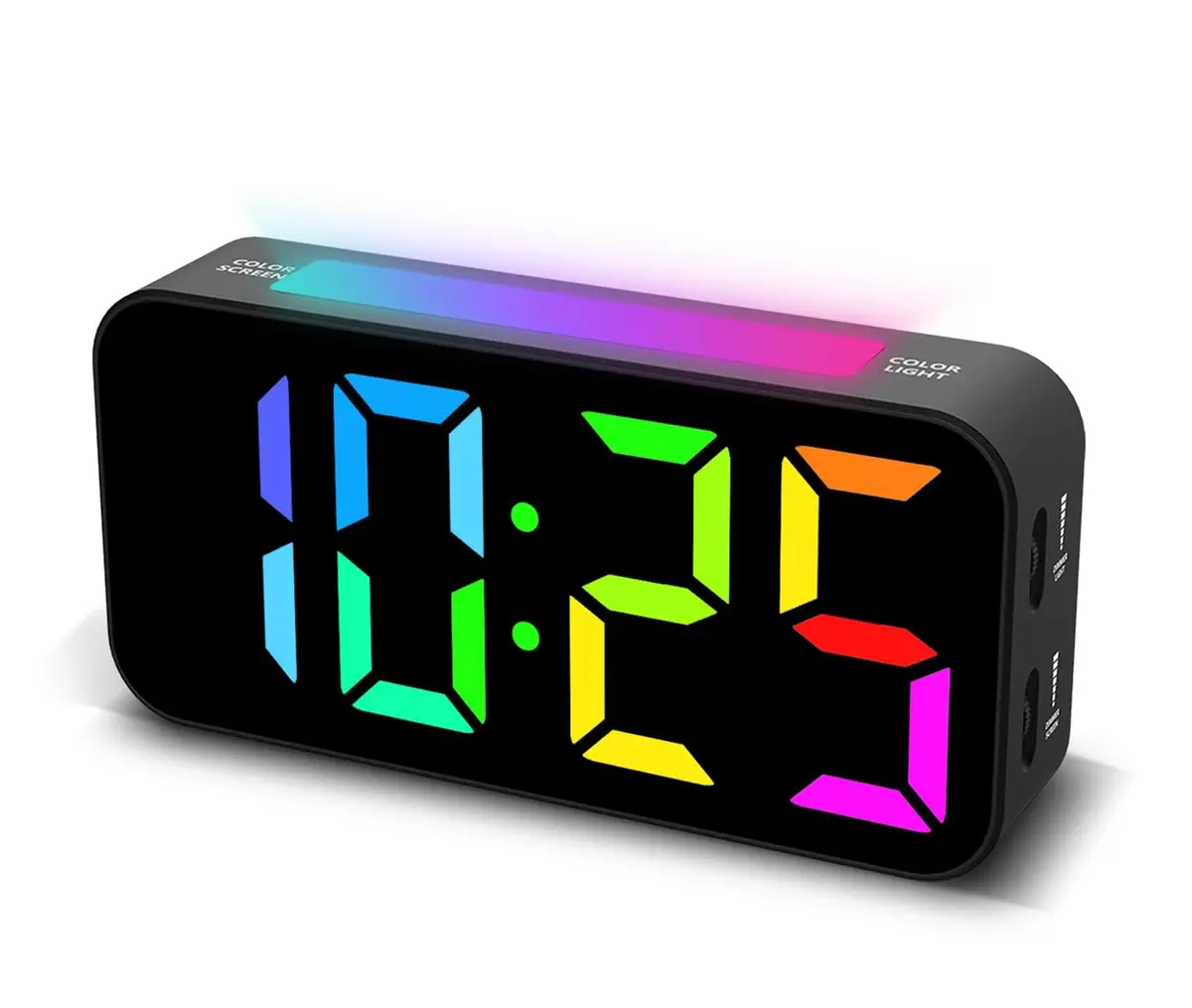 Topski Digital Bedside Alarm Clock with RGB Night Light, 7-inch LED Display, Dual Alarm, Snooze, Brightness Control, Heavy Sleepers Friendly - main product image