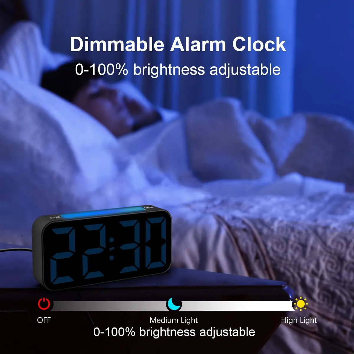Topski Digital Bedside Alarm Clock with RGB Night Light, 7-inch LED Display, Dual Alarm, Snooze, Brightness Control, Heavy Sleepers Friendly - view 5