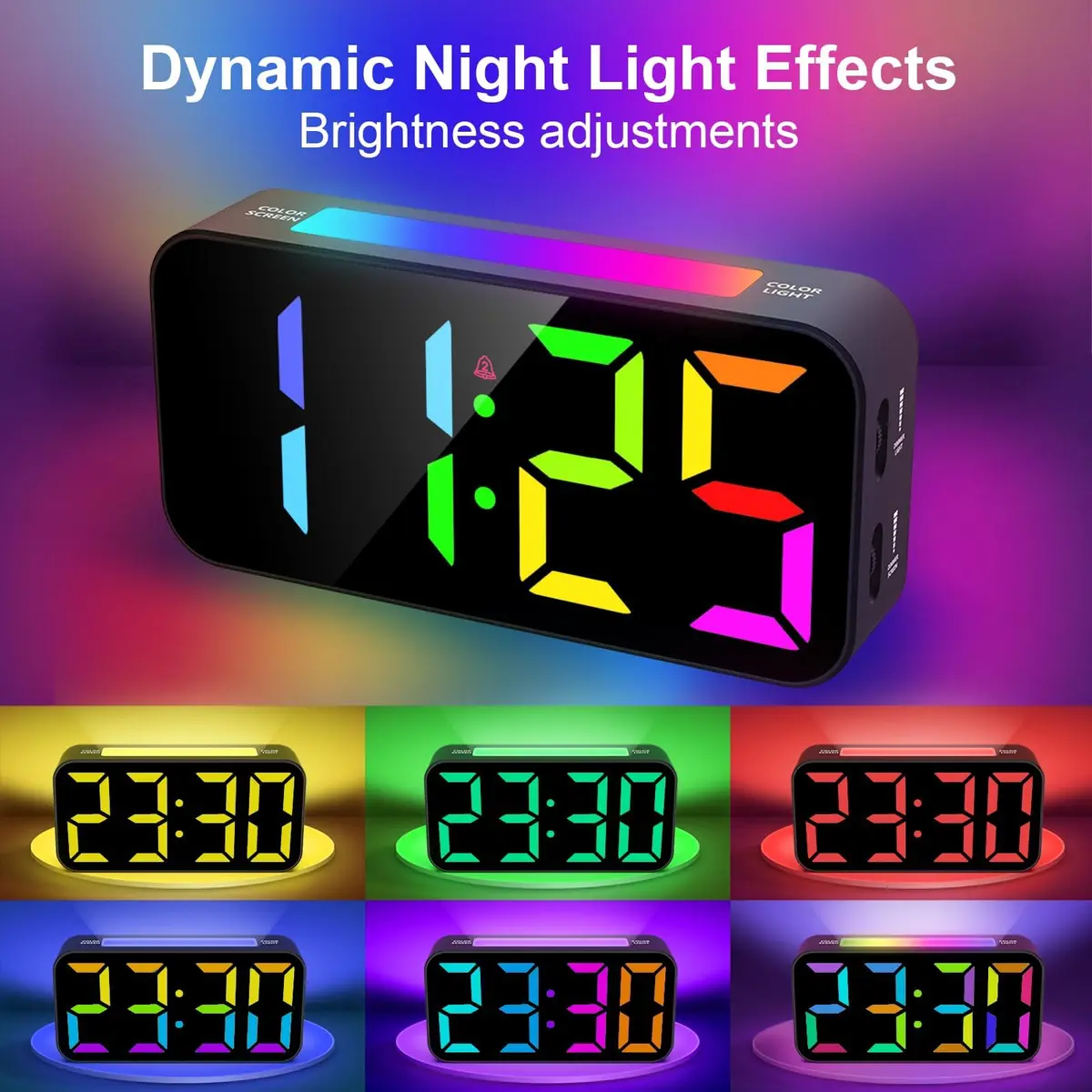 Topski Digital Bedside Alarm Clock with RGB Night Light, 7-inch LED Display, Dual Alarm, Snooze, Brightness Control, Heavy Sleepers Friendly - view 2