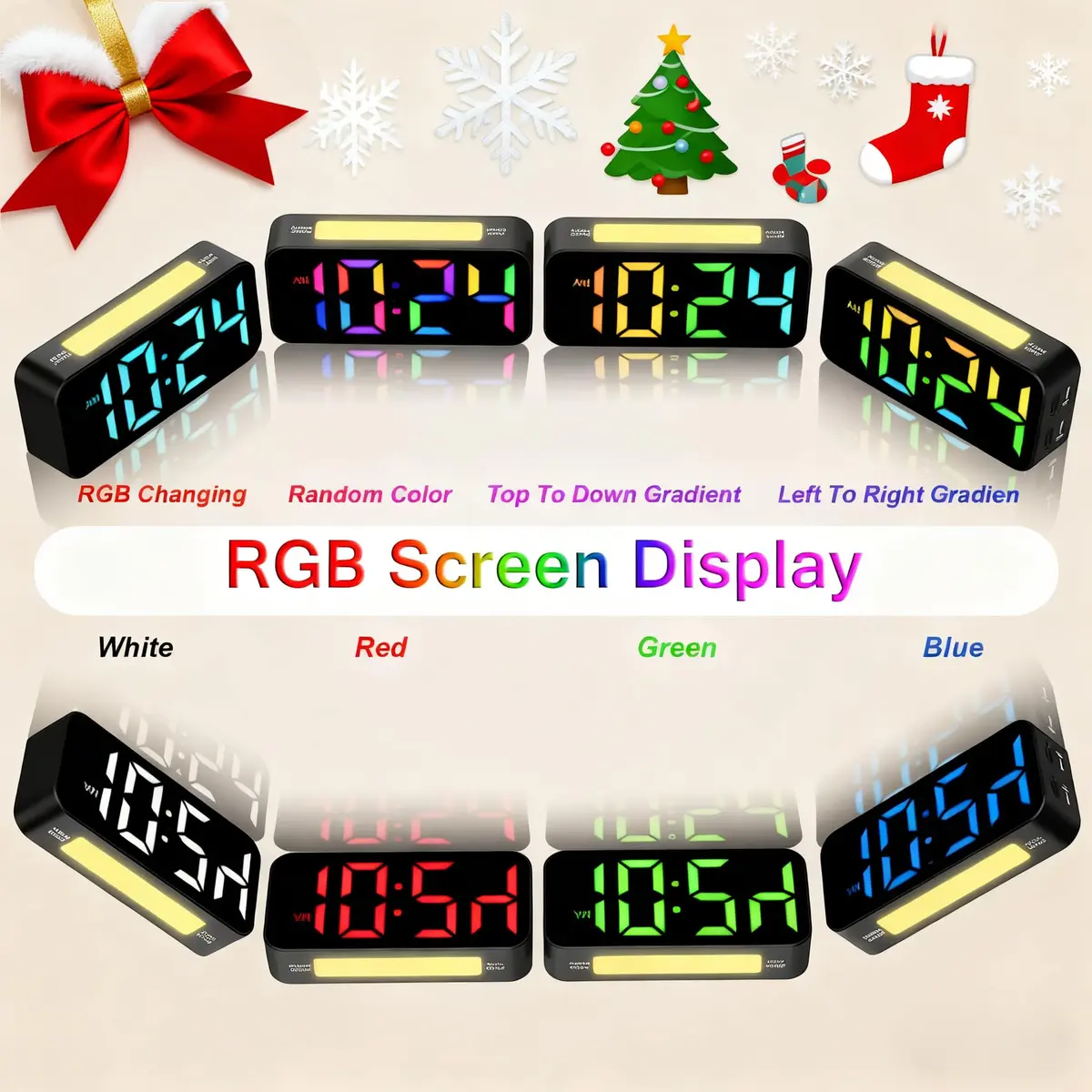 Topski Digital Bedside Alarm Clock with RGB Night Light, 7-inch LED Display, Dual Alarm, Snooze, Brightness Control, Heavy Sleepers Friendly - view 3
