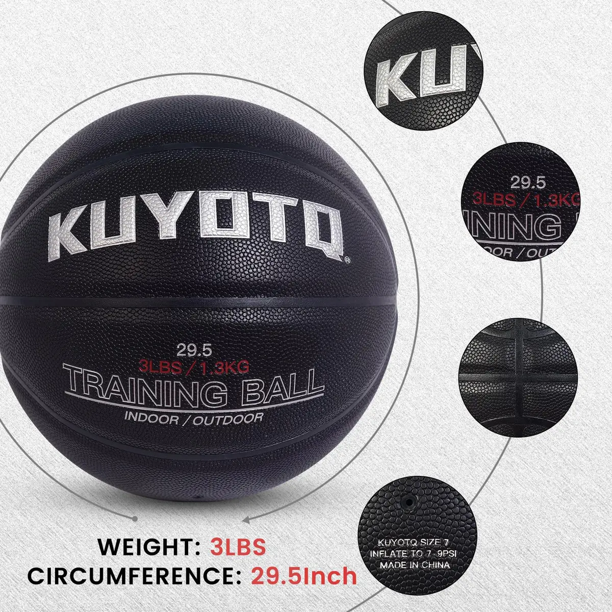 KUYOTQ 3lbs (1.36kg) Weighted Training Basketball Size 7 | Official Size Composite Leather Indoor/Outdoor - view 7