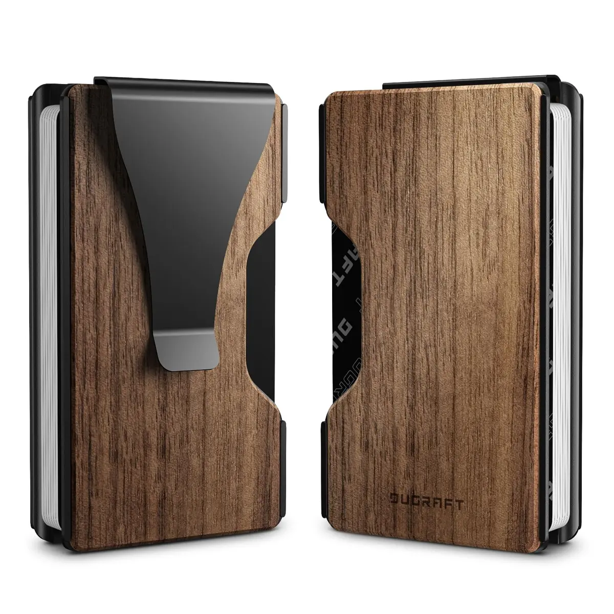 DUGRAFT Minimalist Card Wallet for Men - Slim RFID Blocking Front Pocket Credit Card Holder & Money Clip (Walnut) | Fits 15+ Cards - main product image