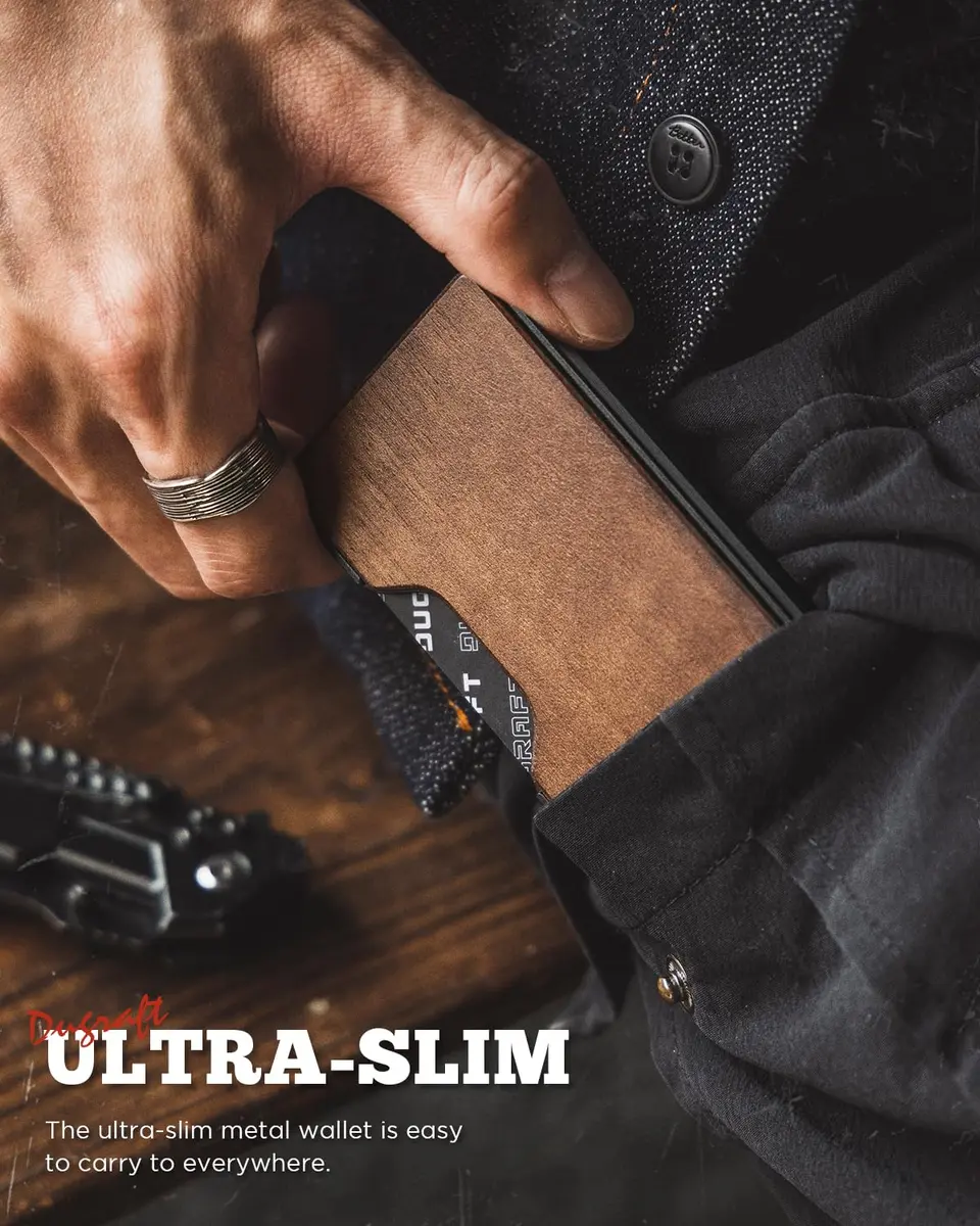 DUGRAFT Minimalist Card Wallet for Men - Slim RFID Blocking Front Pocket Credit Card Holder & Money Clip (Walnut) | Fits 15+ Cards - view 5