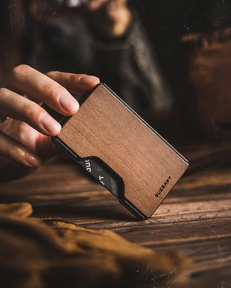 DUGRAFT Minimalist Card Wallet for Men - Slim RFID Blocking Front Pocket Credit Card Holder & Money Clip (Walnut) | Fits 15+ Cards - view 7