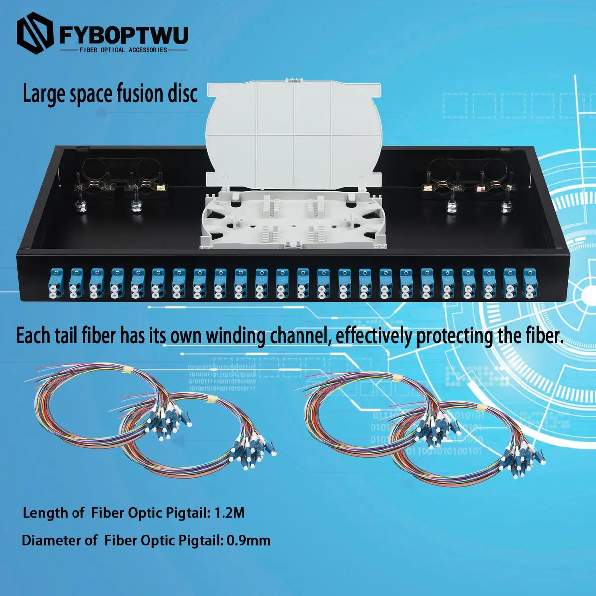 fyboptwu 1-Pack 48 core LC/UPC OS2 Rack Mount Enclosure | 19" Fits, Fiber Optic - view 5