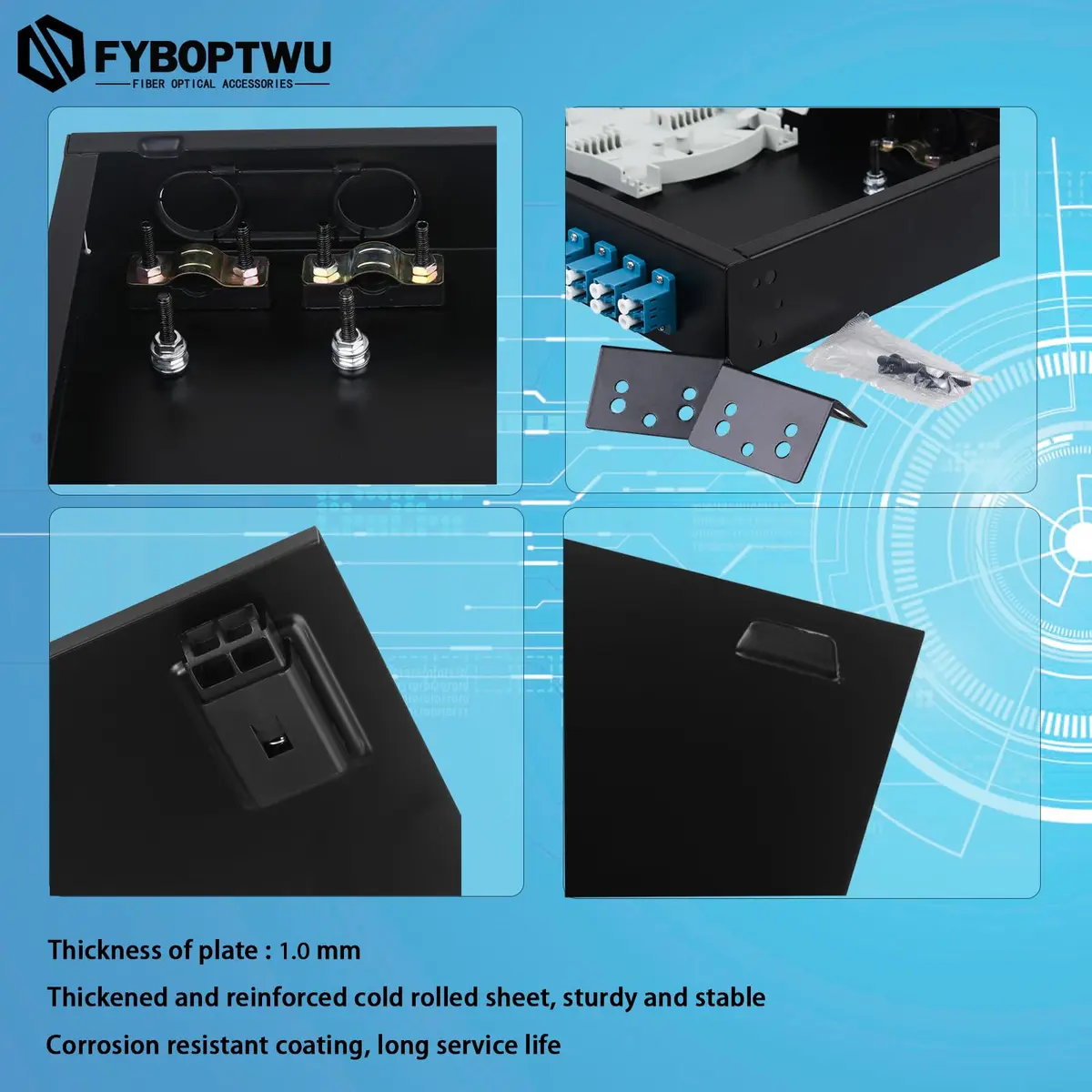 fyboptwu 1-Pack 48 core LC/UPC OS2 Rack Mount Enclosure | 19" Fits, Fiber Optic - view 3