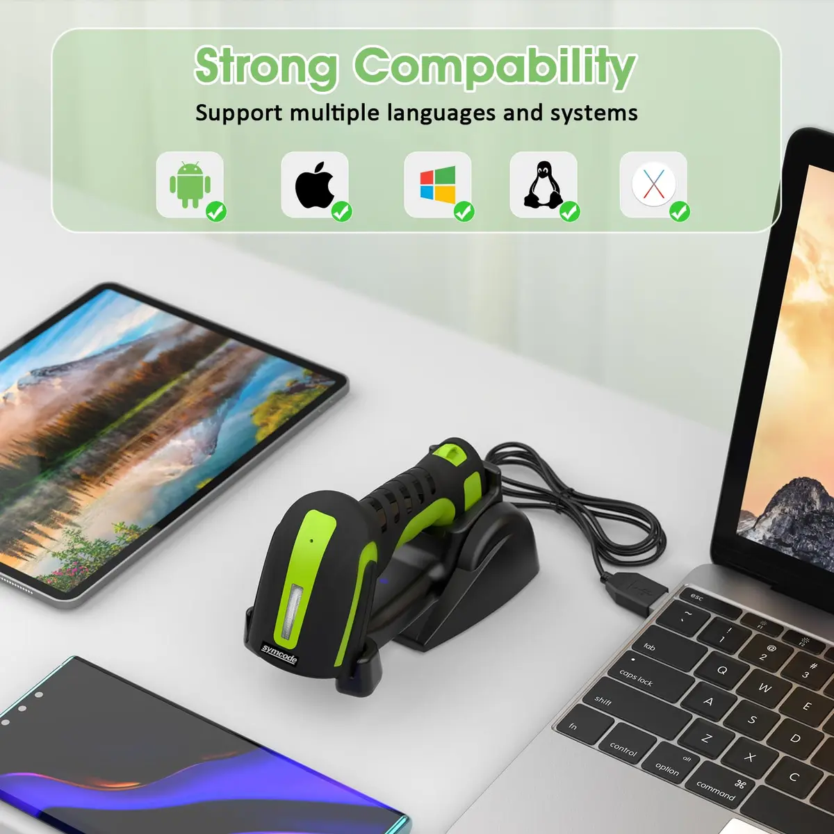 Symcode Bluetooth 2D QR Barcode Scanner with Stand | Waterproof & Dustproof, 30H Battery, Wireless & Wired Connectivity - view 6