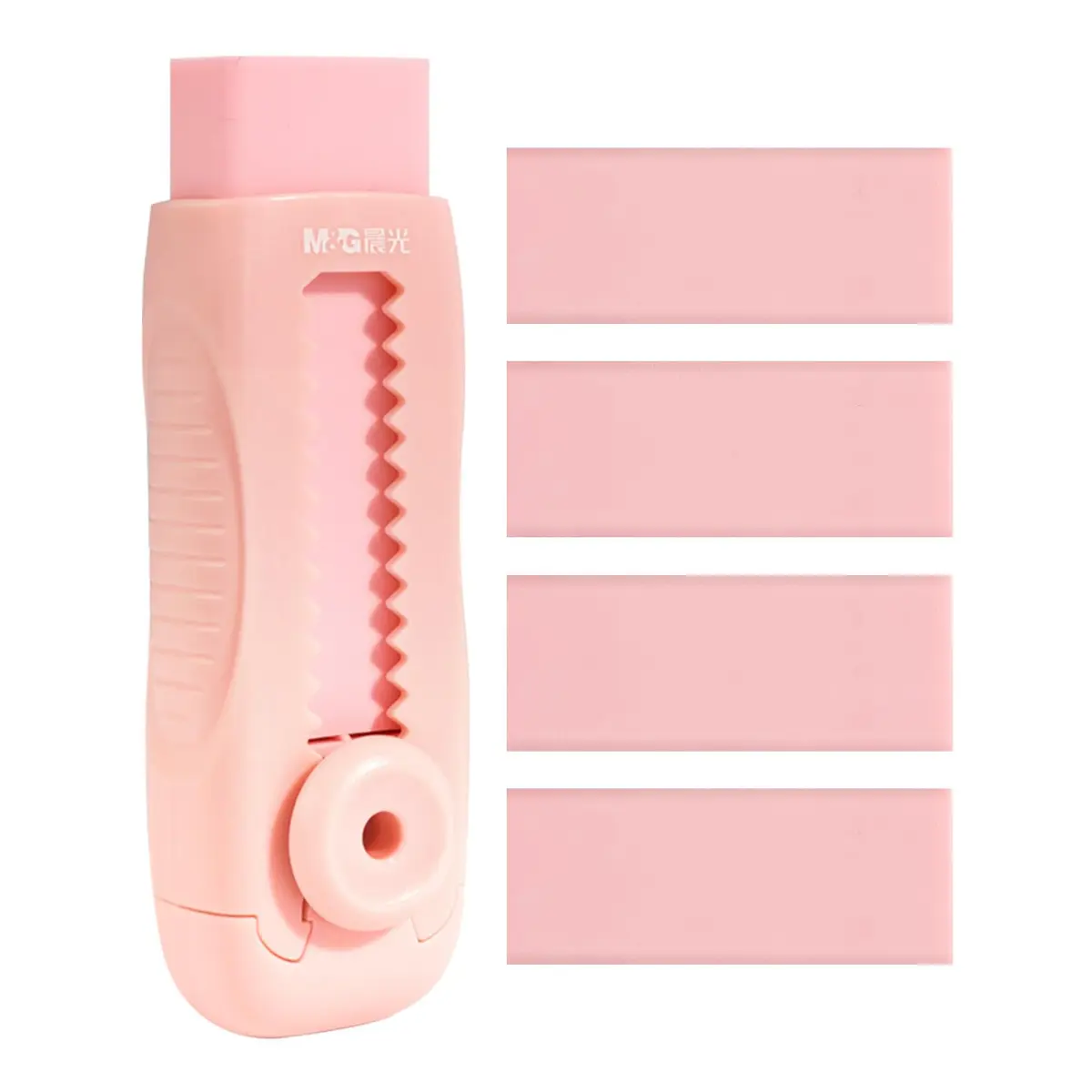 M&G Pink 4+1 Pack Rubber Erasers | Retractable Soft Pink Pencil Erasers for School & Office - main product image