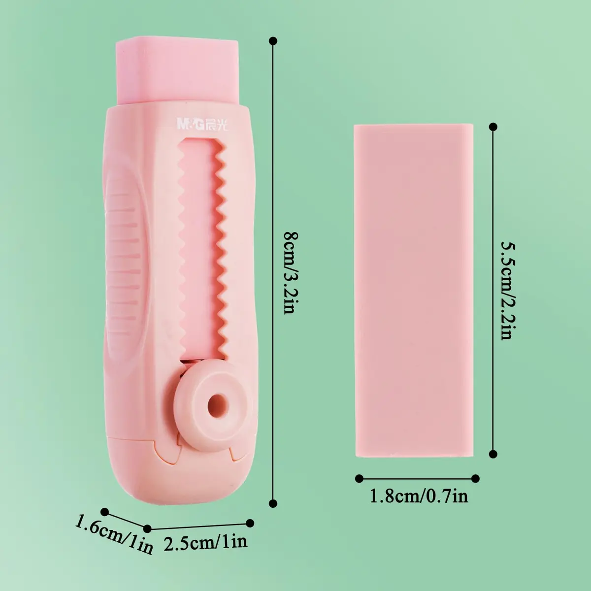 M&G Pink 4+1 Pack Rubber Erasers | Retractable Soft Pink Pencil Erasers for School & Office - view 2