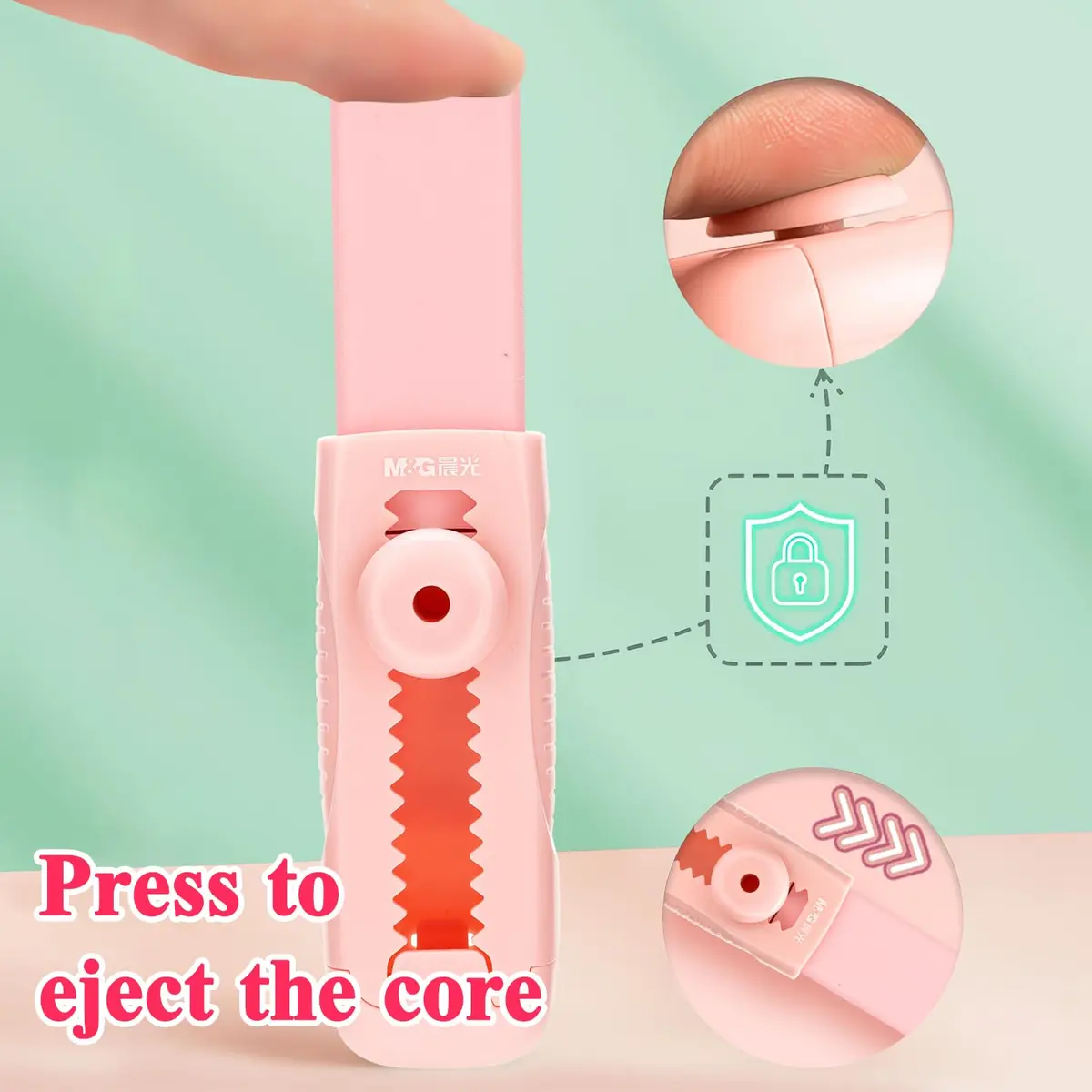 M&G Pink 4+1 Pack Rubber Erasers | Retractable Soft Pink Pencil Erasers for School & Office - view 3
