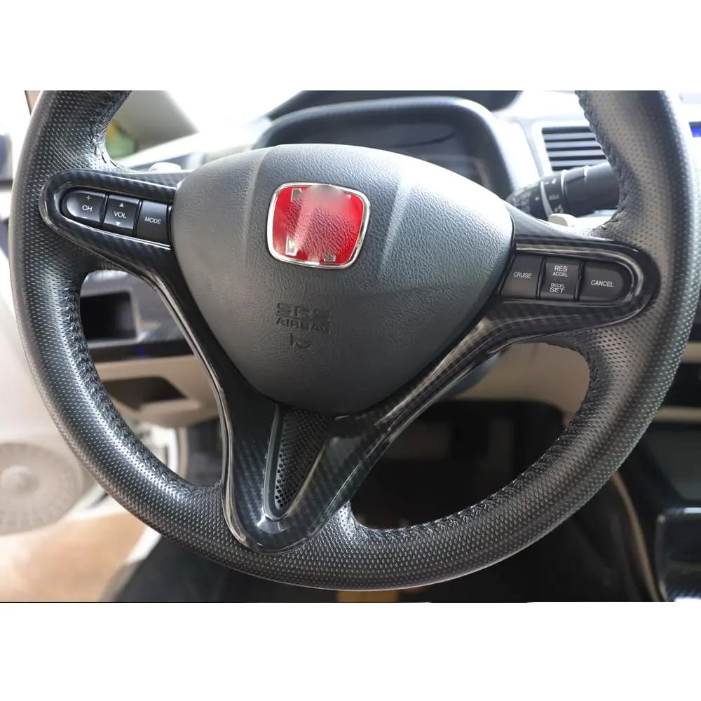 AEETUED Carbon Fiber Style Steering Wheel Trim Cover Frame for Honda Civic 2006-2011 | ABS Interior Moulding Accessories - view 5