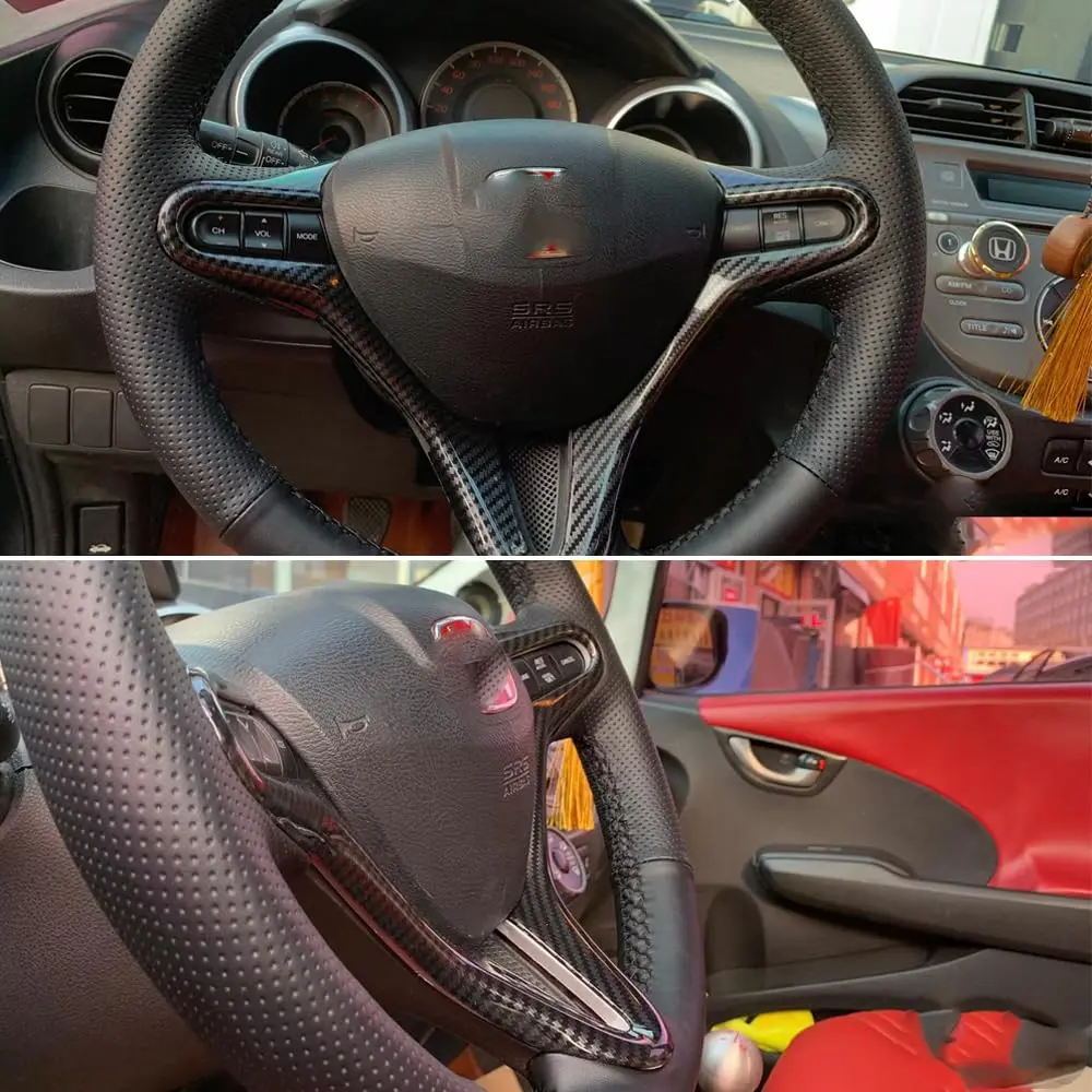 AEETUED Carbon Fiber Style Steering Wheel Trim Cover Frame for Honda Civic 2006-2011 | ABS Interior Moulding Accessories - view 3