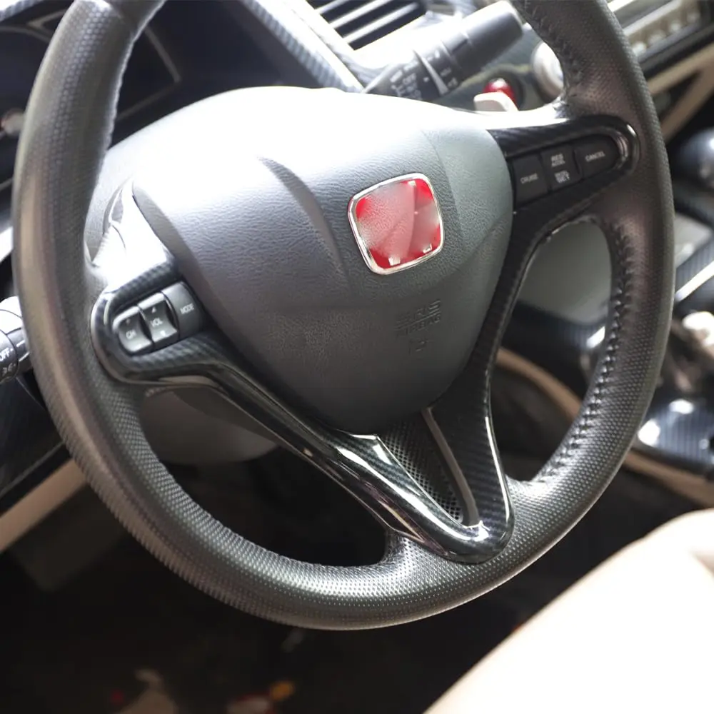 AEETUED Carbon Fiber Style Steering Wheel Trim Cover Frame for Honda Civic 2006-2011 | ABS Interior Moulding Accessories - view 4