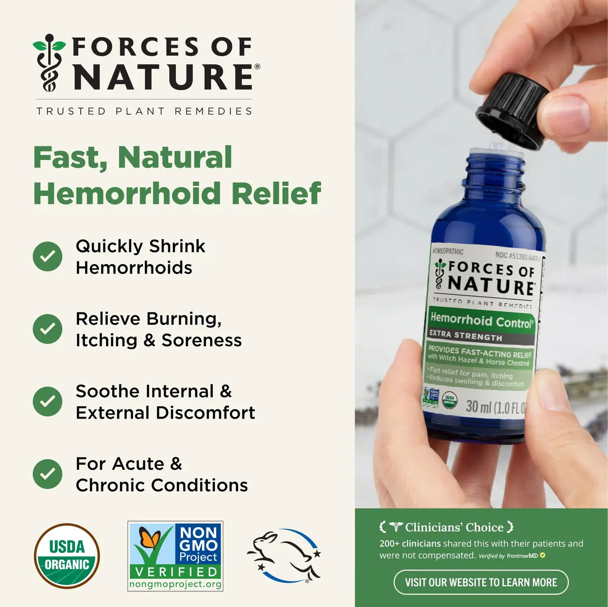 Forces of Nature Hemorrhoid Treatment Extra Strength 30ml | Fast Relief Oil for Acute & Chronic Hemorrhoids - view 2