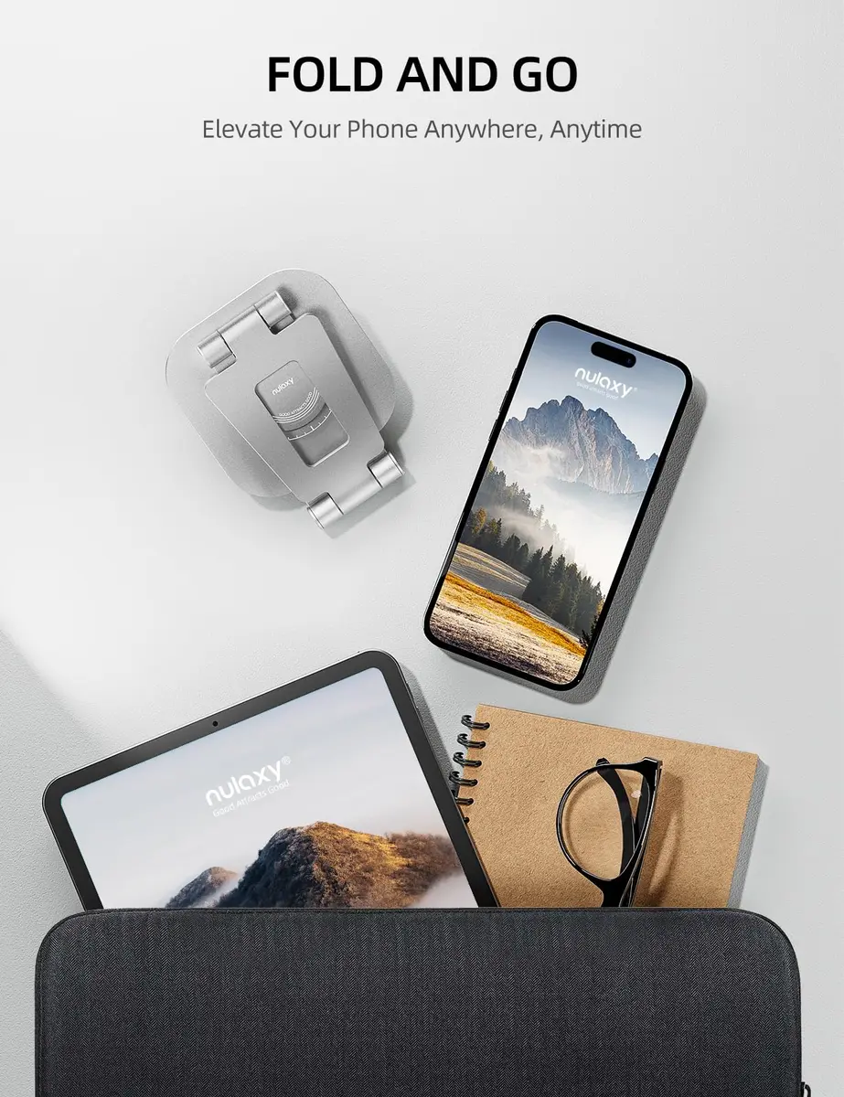 Nulaxy Portable Phone Stand 360° Adjustable Silver | Fully Rotatable, Foldable & Compatible with 4-8" Devices - view 5