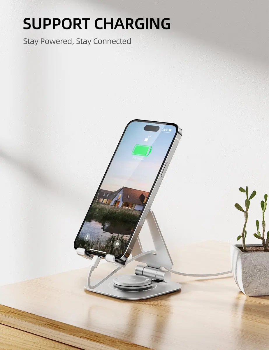 Nulaxy Portable Phone Stand 360° Adjustable Silver | Fully Rotatable, Foldable & Compatible with 4-8" Devices - view 6