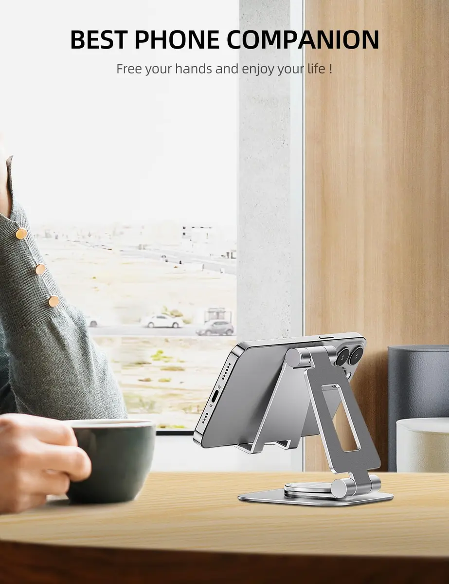 Nulaxy Portable Phone Stand 360° Adjustable Silver | Fully Rotatable, Foldable & Compatible with 4-8" Devices - view 7