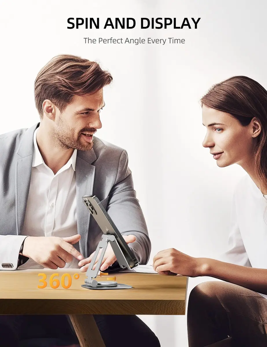 Nulaxy Portable Phone Stand 360° Adjustable Silver | Fully Rotatable, Foldable & Compatible with 4-8" Devices - view 2