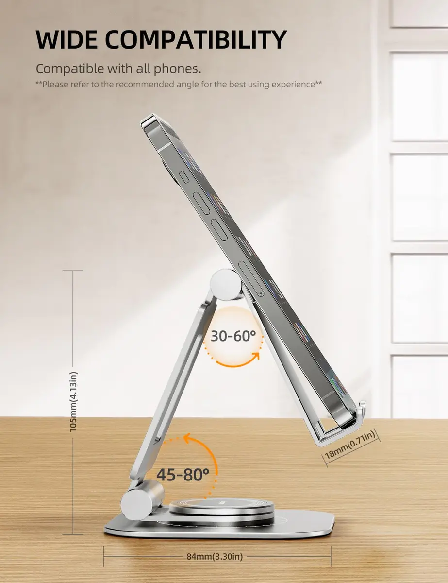 Nulaxy Portable Phone Stand 360° Adjustable Silver | Fully Rotatable, Foldable & Compatible with 4-8" Devices - view 4