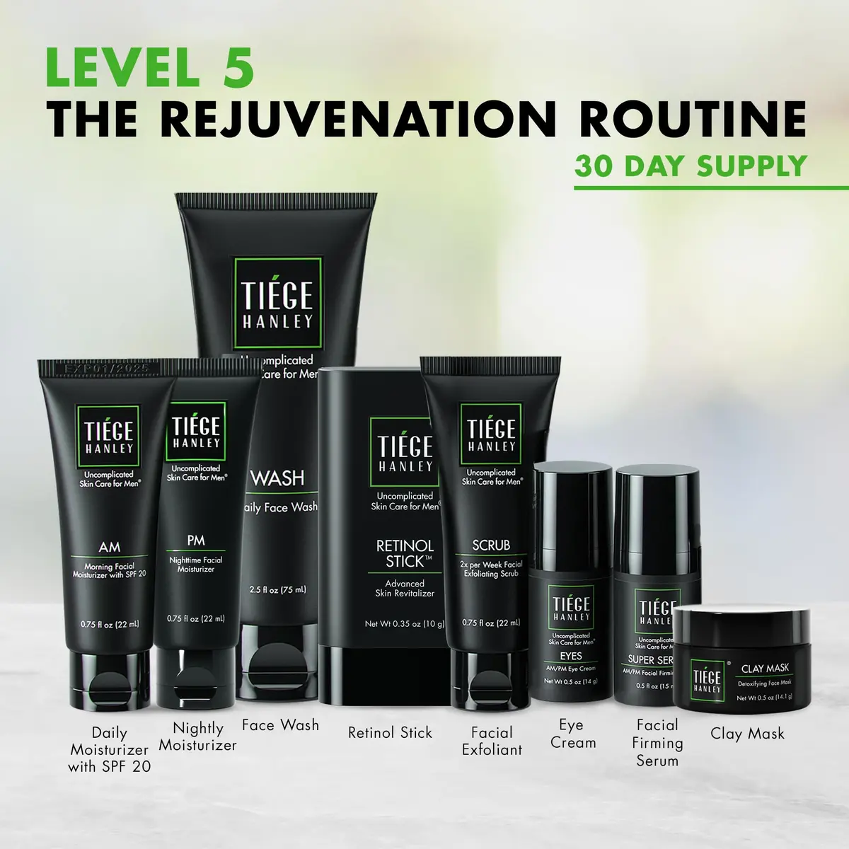Tiege Hanley Rejuvenation Men's Skin Care Set, 30-Day, 8 Piece Kit | Anti-Aging & Hydrating - view 2