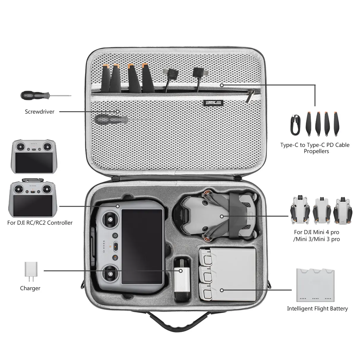 STARTRC Carrying Case for DJI Mini 4 Pro Accessories 25.3cm x 34cm x 9.7cm | Portable Travel Bag with Shoulder Strap - view 2