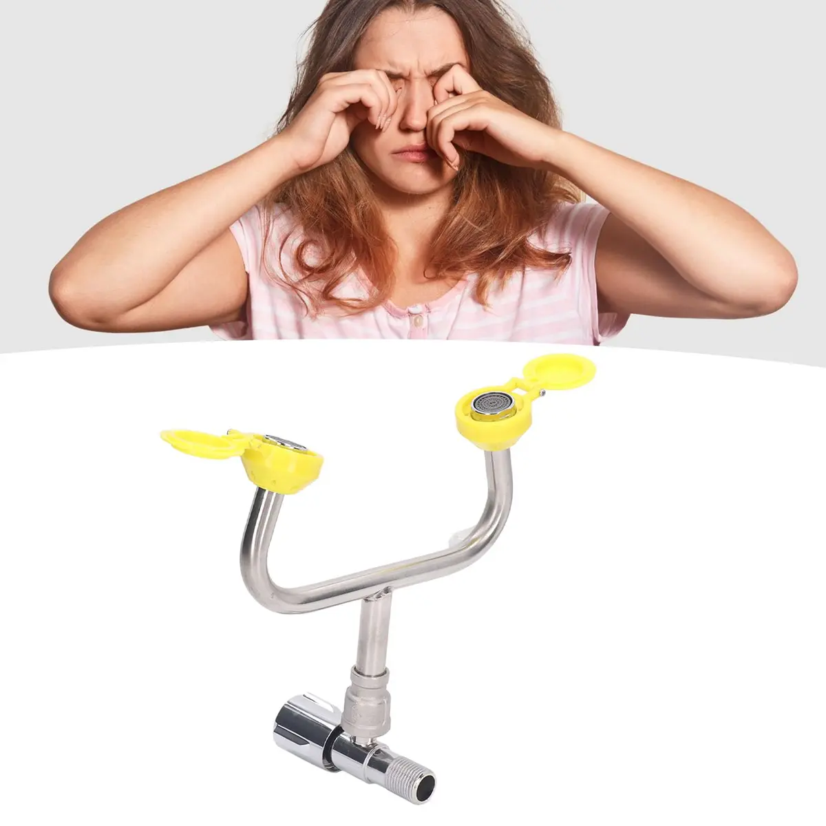 DAUERHAFT Faucet Mounted Emergency Eyewash Station with 2 Inflatable Nozzles & Flip Top Dust Cover | Continuous Flow - view 3