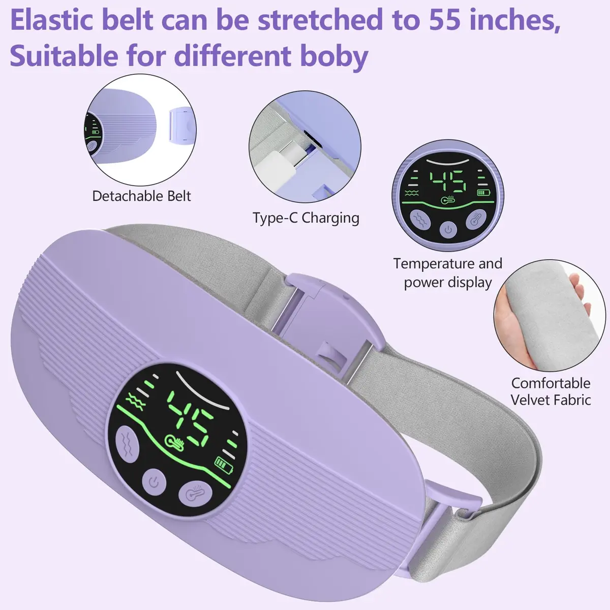 HOTBAG Cordless Heating Pad for Cramps | Purple | Fast Relief for Menstrual Pain - view 6