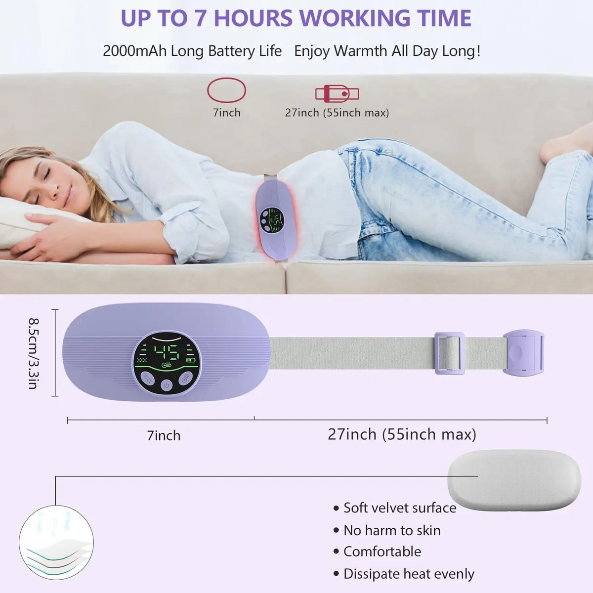 HOTBAG Cordless Heating Pad for Cramps | Purple | Fast Relief for Menstrual Pain - view 9