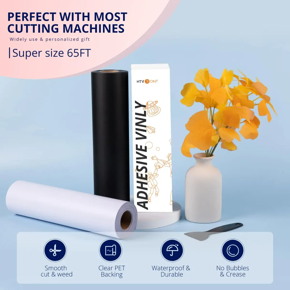 HTVRONT Glossy White Permanent Vinyl Roll 12" x 65ft | Waterproof & Easy Cut for Crafts - view 4