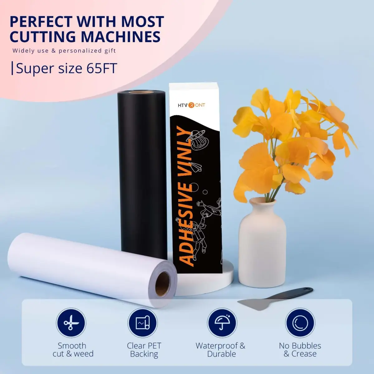 HTVRONT Matte Black Permanent Vinyl Roll 18-inch x 65ft | Waterproof & Easy Weed for Car Decals - view 4