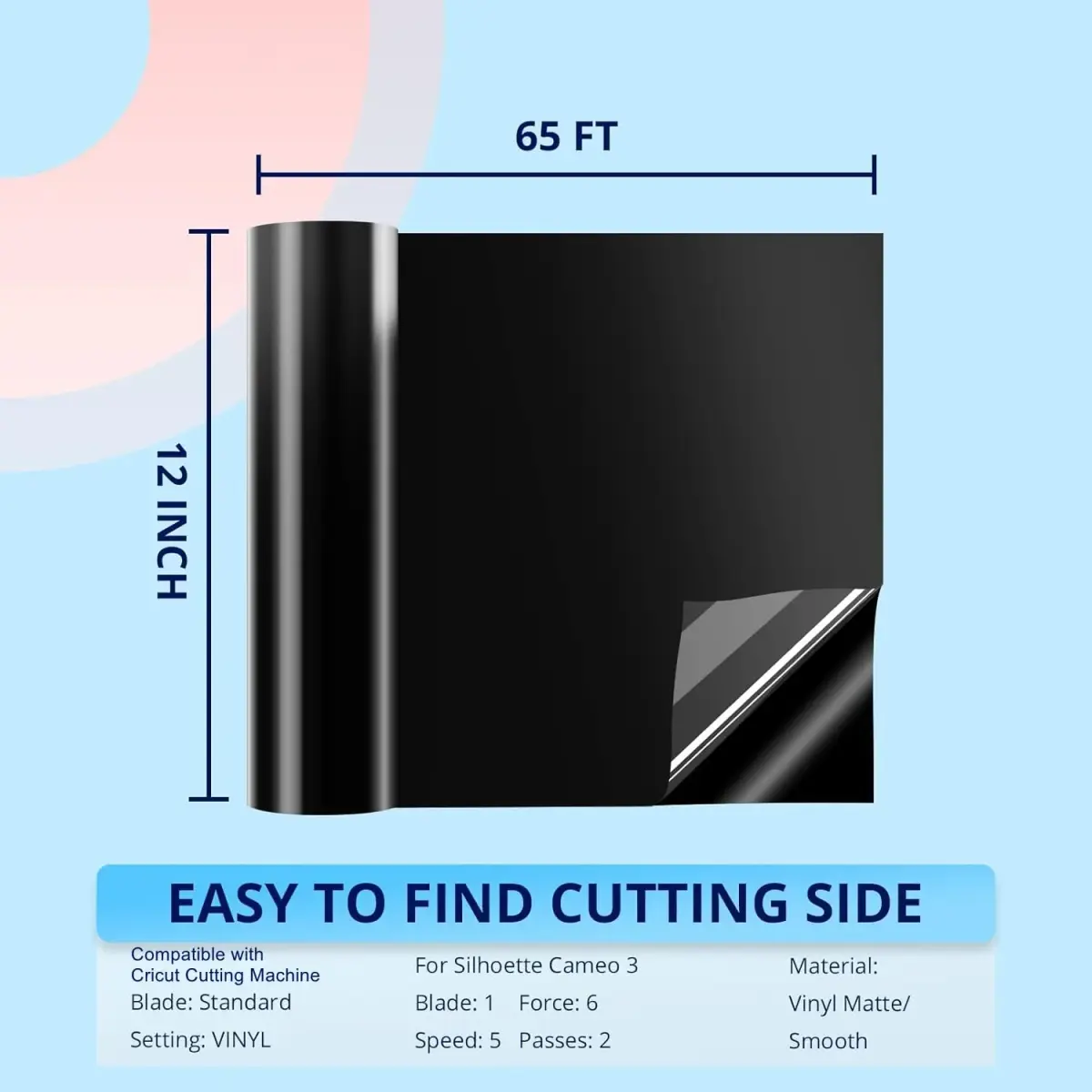 HTVRONT Matte Black Permanent Vinyl Roll 18-inch x 65ft | Waterproof & Easy Weed for Car Decals - view 2