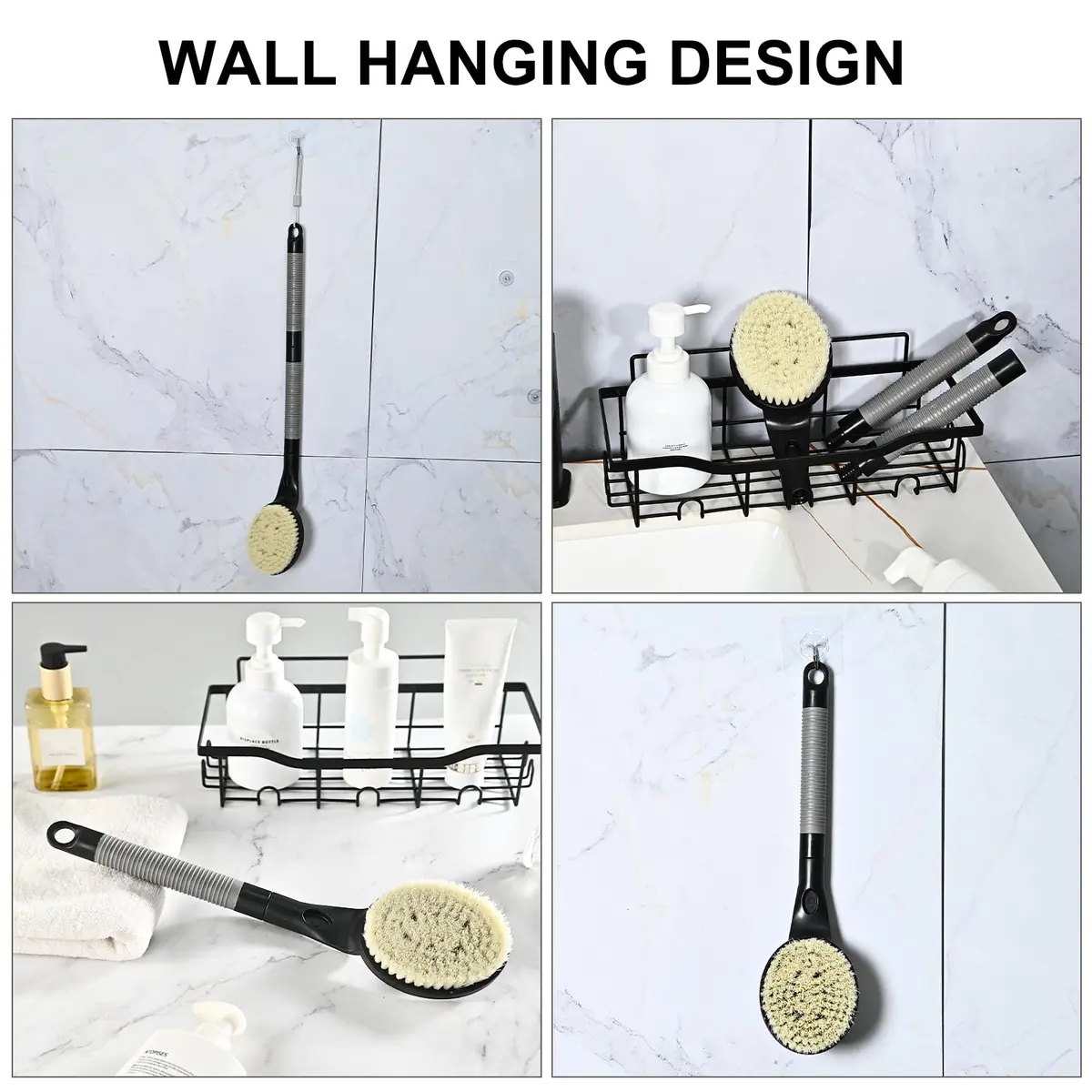 BTideas Detachable Back Bath Brush with Long Handle for Shower, 55cm (21.7") Black | Exfoliates & Cleans Hard-to-Reach Areas - view 7