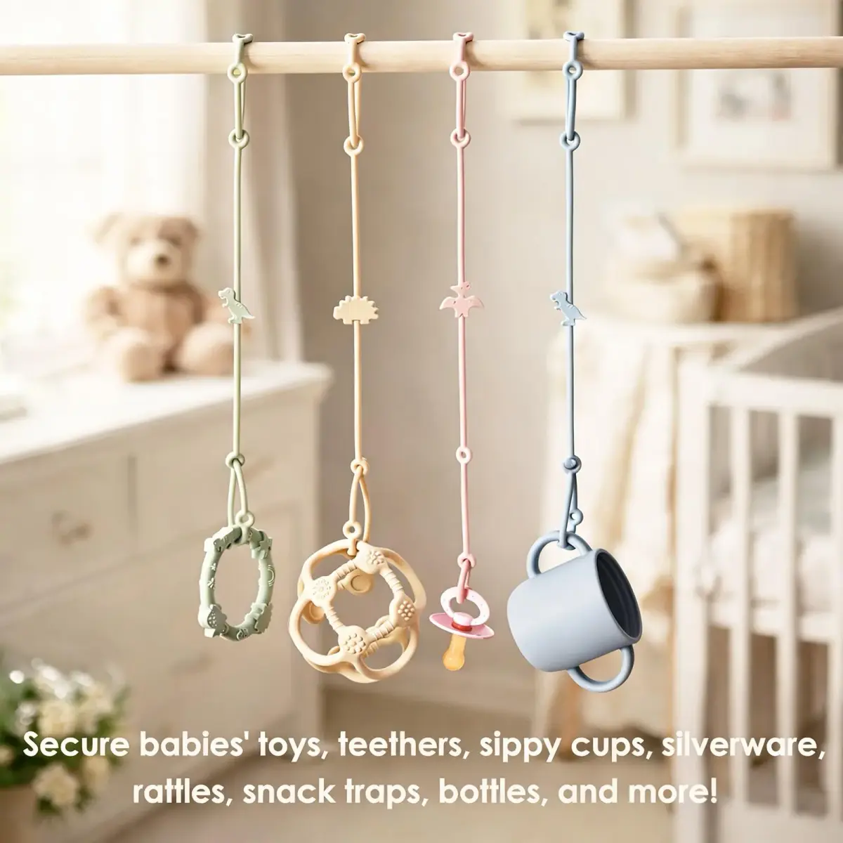 Andy Bear Silicone Toy Straps for Babies, Toddlers & Strollers | 4-Pack Blush - view 2
