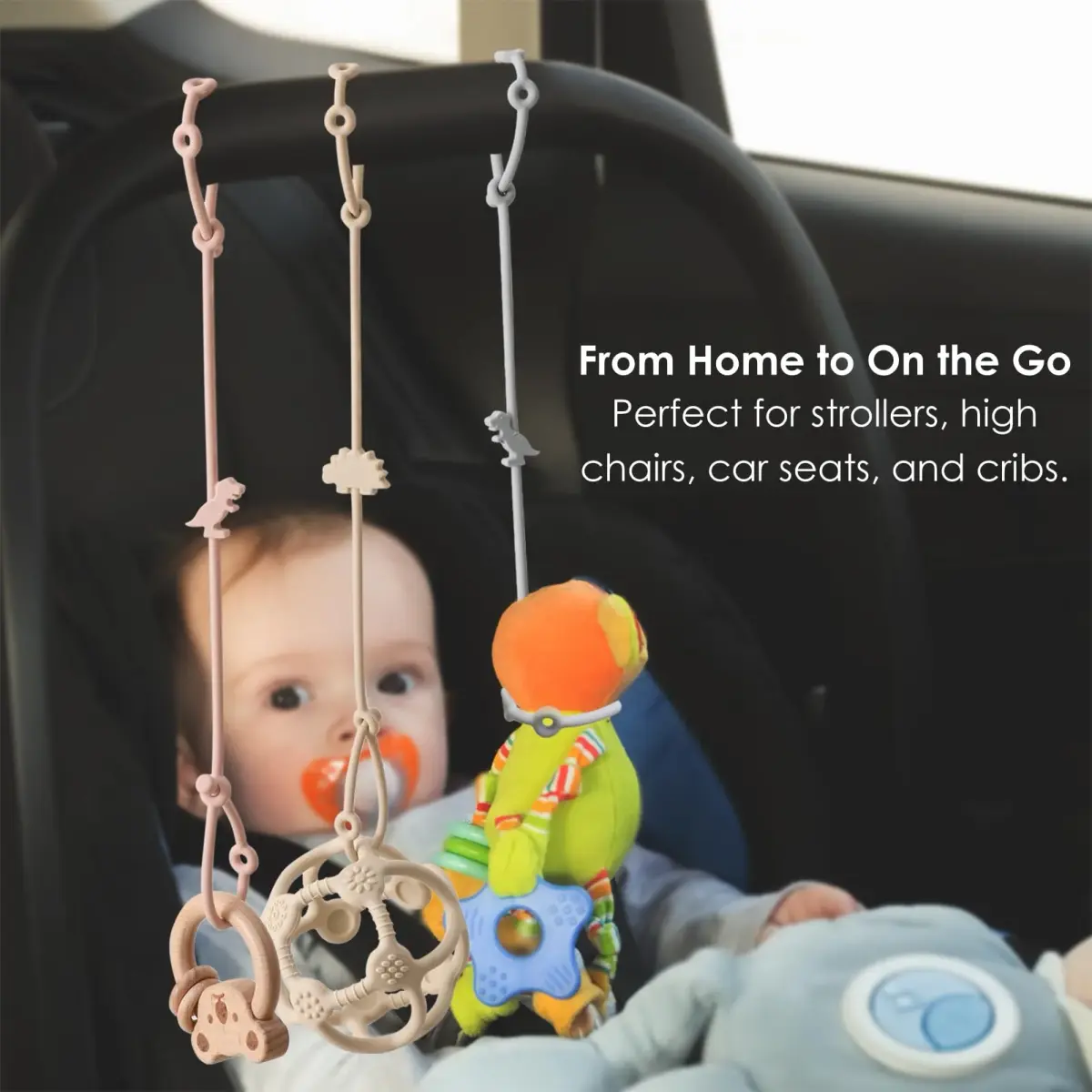 Andy Bear Silicone Toy Straps for Strollers, High Chairs, Cribs & Car Seats | 4-Pack, Baby Blue/Ivory - view 5