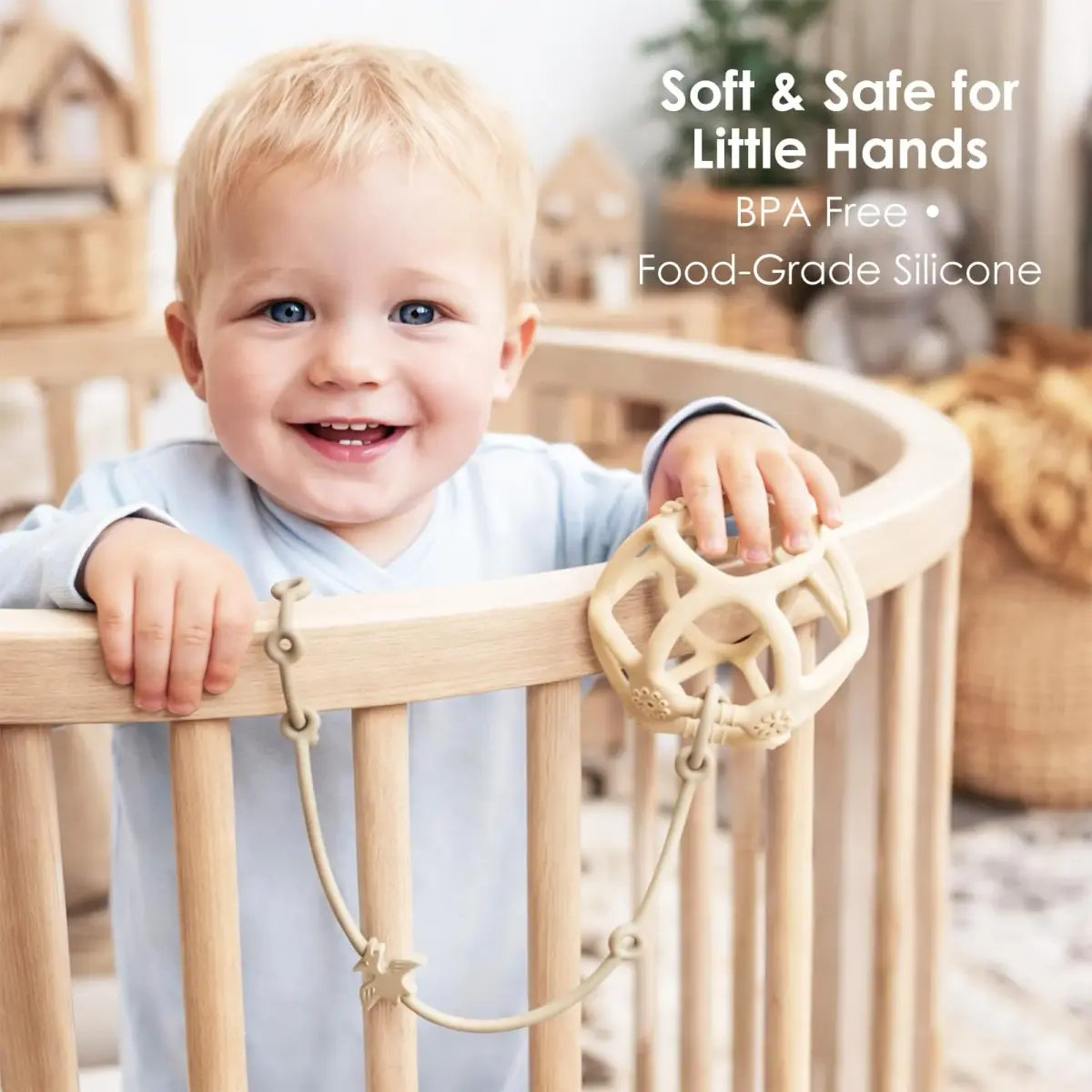 Andy Bear Silicone Toy Straps for Strollers, High Chairs, Cribs & Car Seats | 4-Pack, Baby Blue/Ivory - view 7
