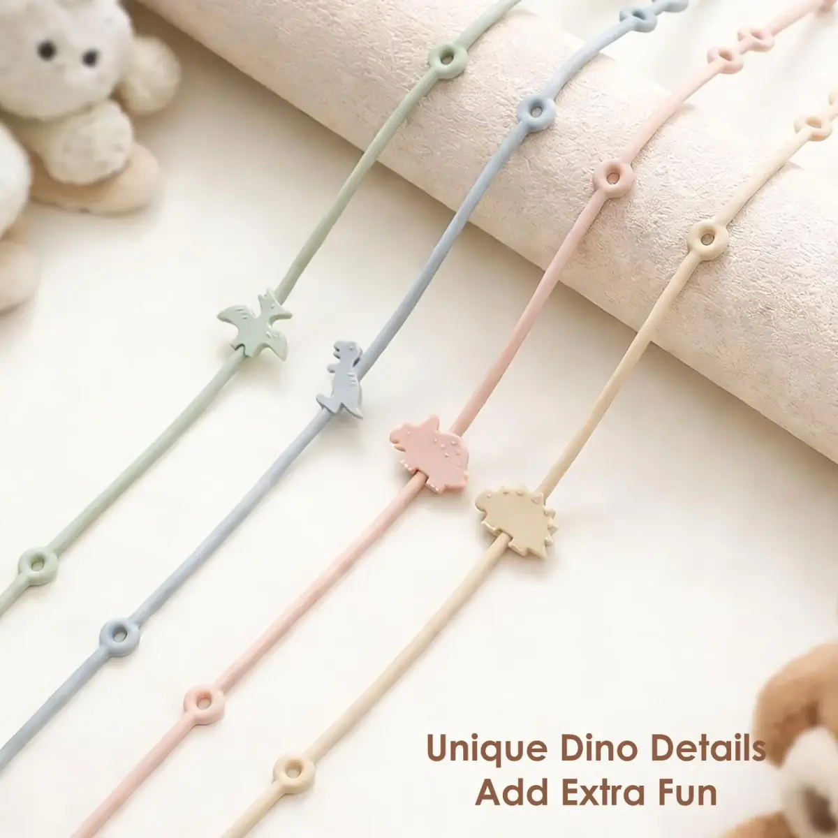 Andy Bear Silicone Toy Straps for Strollers, High Chairs, Cribs & Car Seats | 4-Pack, Baby Blue/Ivory - view 4