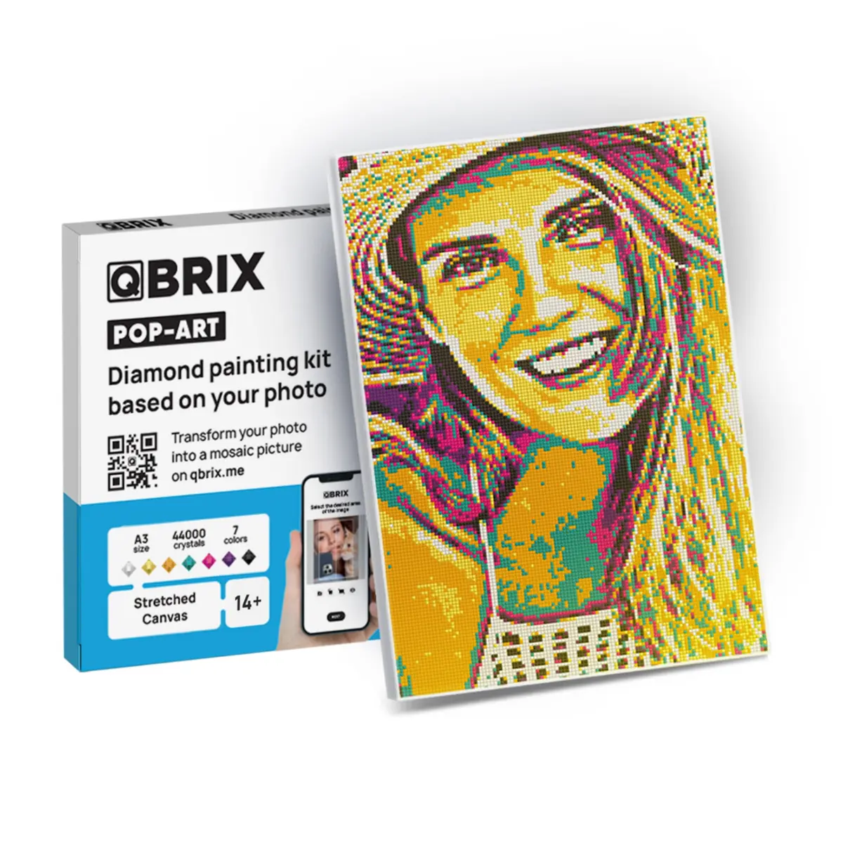QBRIX Custom Diamond Painting Kit for Adults - Personalised Gem Art with Any Photo - Full Drill Square Diamonds - Pop-Art A3 (29.7 x 42 cm) - main product image