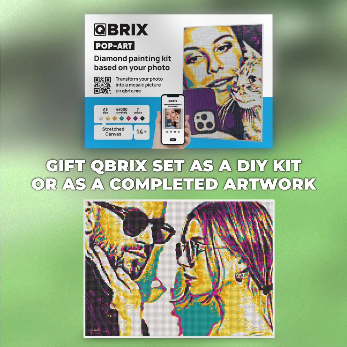 QBRIX Custom Diamond Painting Kit for Adults - Personalised Gem Art with Any Photo - Full Drill Square Diamonds - Pop-Art A3 (29.7 x 42 cm) - view 5