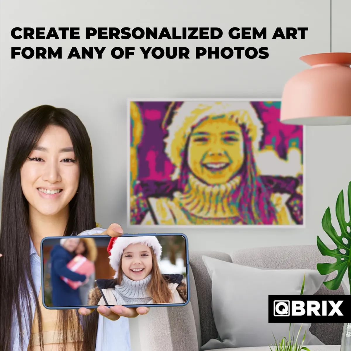 QBRIX Custom Diamond Painting Kit for Adults - Personalised Gem Art with Any Photo - Full Drill Square Diamonds - Pop-Art A3 (29.7 x 42 cm) - view 3