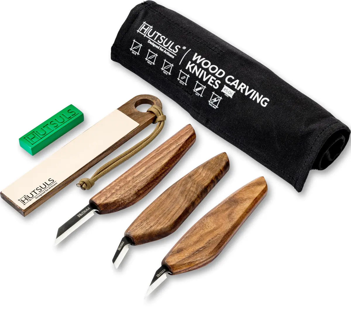 Hutsuls S.06 Wood Carving Knives Kit - Complete Beginners Whittling Set, Precision Japanese SK2 Blades, Ergonomic Walnut Handles, Leather Strop & Canvas Bag - main product image