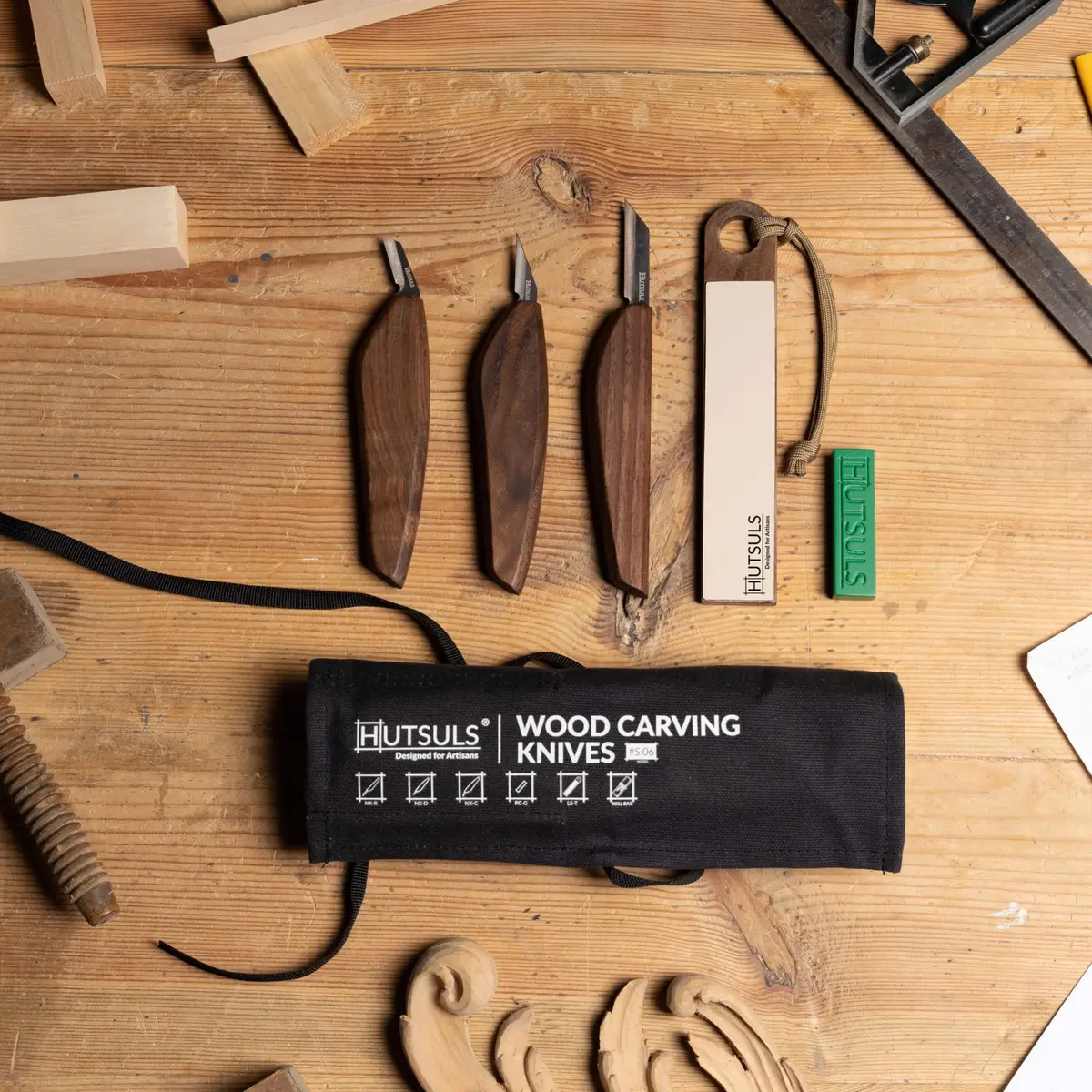 Hutsuls S.06 Wood Carving Knives Kit - Complete Beginners Whittling Set, Precision Japanese SK2 Blades, Ergonomic Walnut Handles, Leather Strop & Canvas Bag - view 8